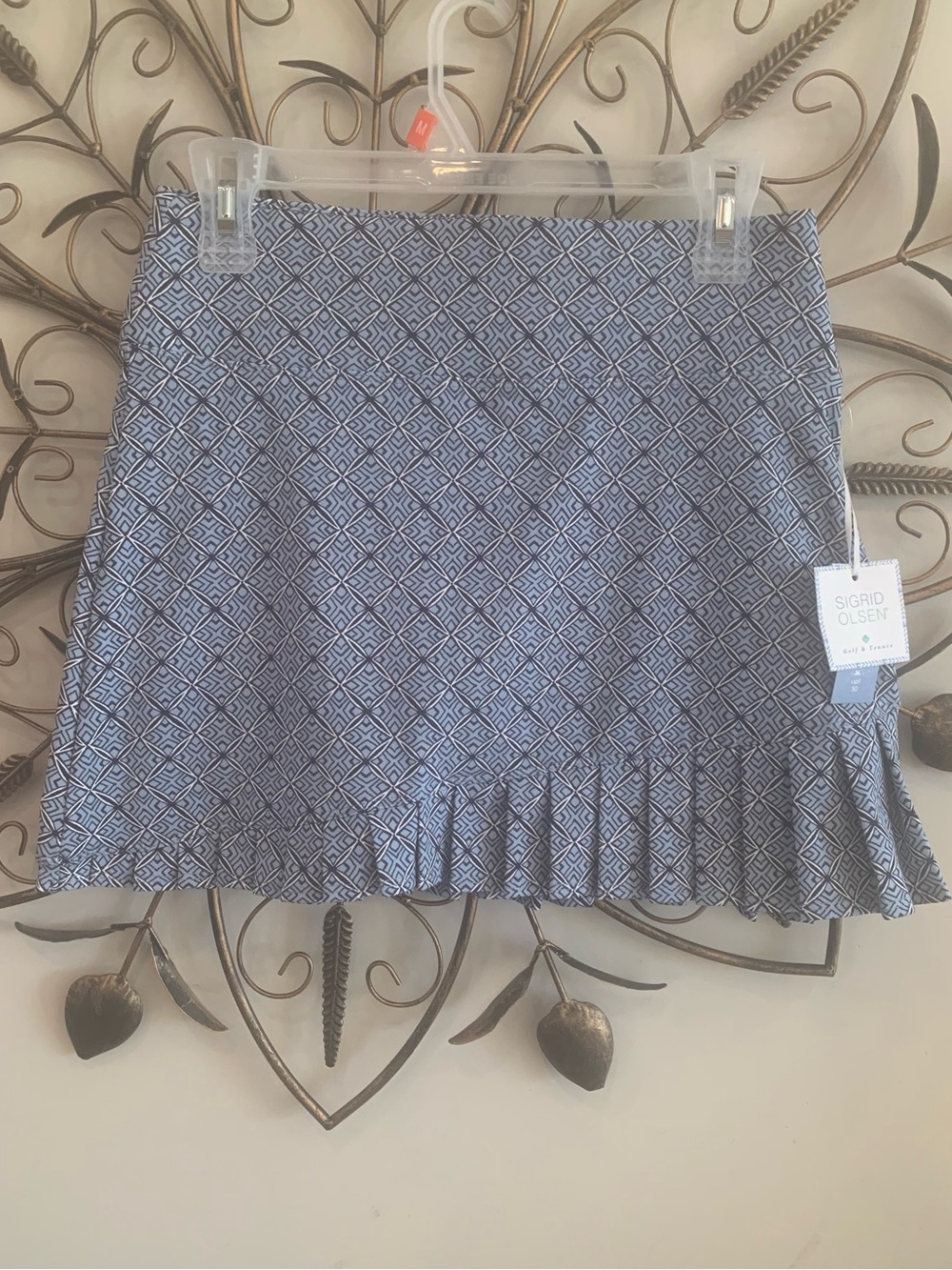 NWT Sigrid Olsen Navy and White Geometric Mini Skort with Pleated Hem